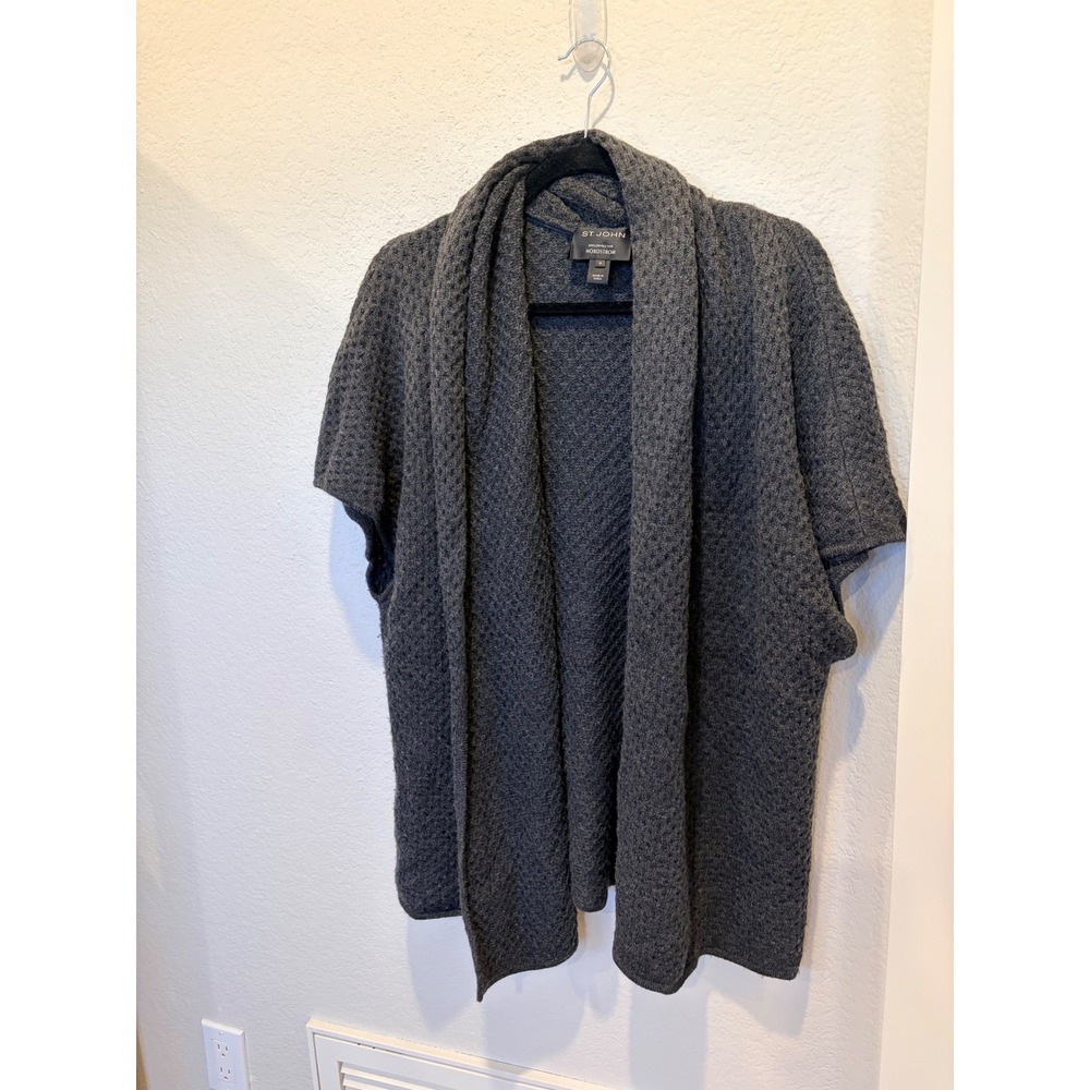 St John Collection Nordstrom 100% Cashmere Cardigan Charcoal Gray Shawl Collar M